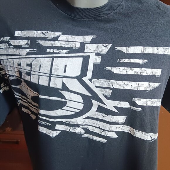 Large Vintage Y2K No Fear Black Graphic T-Shirt Distressed Print Design - Picture 3 of 5